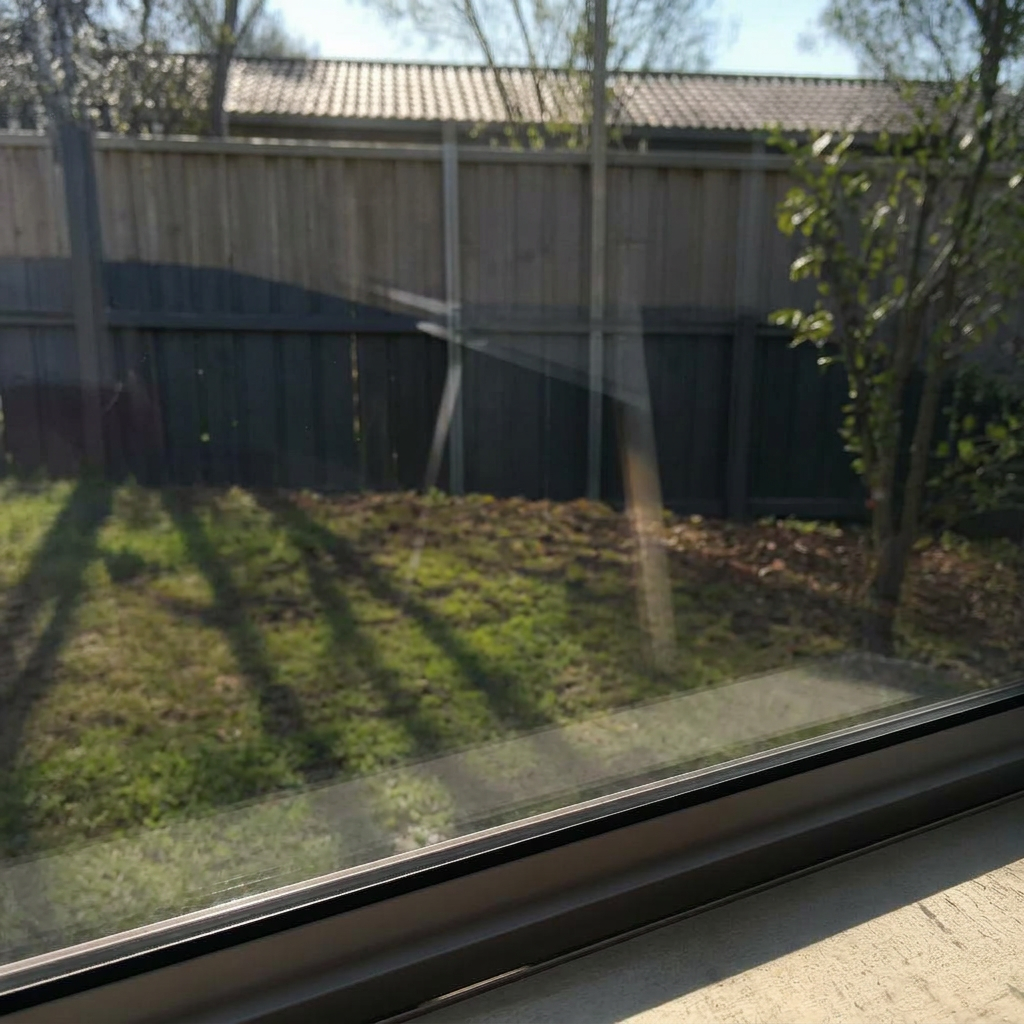 The same window glass clear and spot-free after hard-water removal